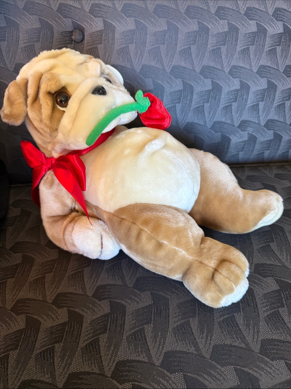 Unique Dog lovers Bestever Plush Bulldog Dog with rose red bow